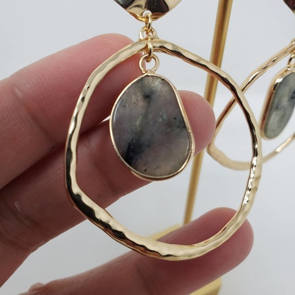 Hoop Dangle Gold Tone Agate Fashion Boho Earrings - Picture 3 of 7